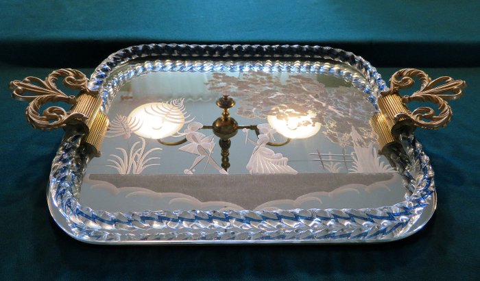 Luxury Murano glass serving tray - Brass, Glass