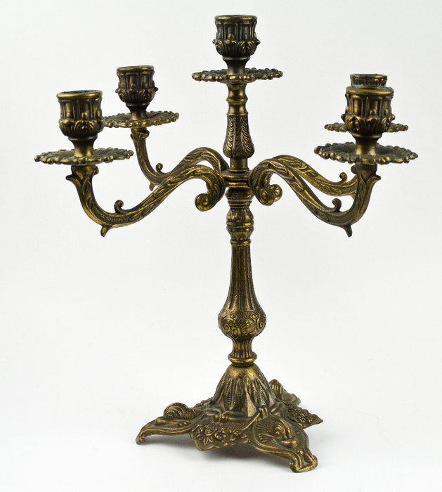 古董5臂烛台 - 维多利亚时代 - 黄铜