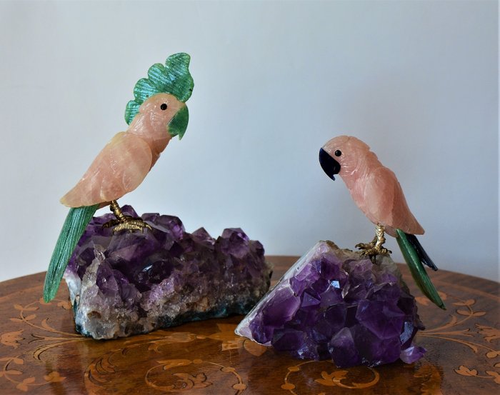 Lovely 2 Hand Carved Amethyst Dove Bird Beads 009253AM 