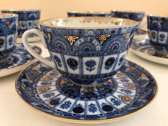 Lomonosov Porcelain Factory - Xícaras de chá e pires "Arcos" (12) - Dourado, Porcelana