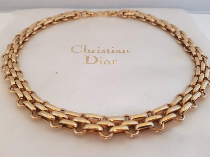 Christian Dior exquisite vintage gold plated choker Paris 1970s Ketting