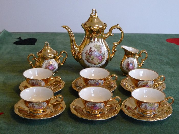 Bavaria Handarbei / Serviço de café ou chá 6 pessoas (15) - Porcelana, Ouro de 22 quilates