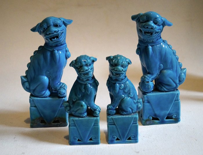leoni del tempio blu (Foo dogs) (4) - Porcellana - Cina - Seconda metà del 20° secolo