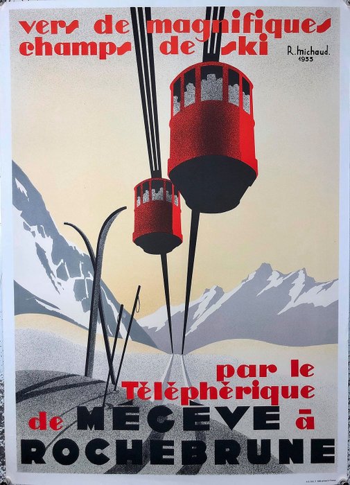 R. Michaud - Téléphérique de Mégève à Rochebrune (1933) - - Catawiki