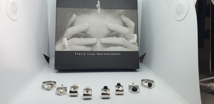 Pierre Lang - 925 Silber, Süßwasserperlen - Anhänger, Ohrringe, Ring, Set