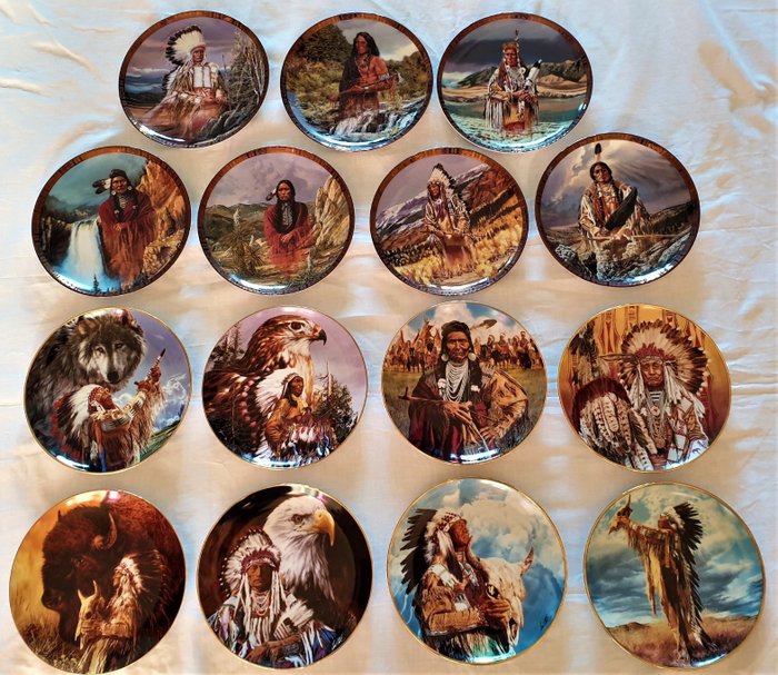 Franklin Mint - 收集15种美洲原住民装饰板 - 瓷