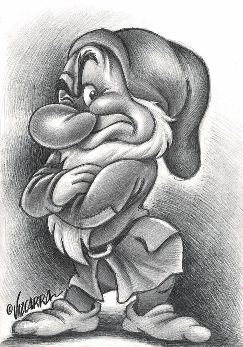 Grumpy - Snow White and the Seven Dwarfs - Original Drawing - Vizcarra, Joan - Blyant kunst