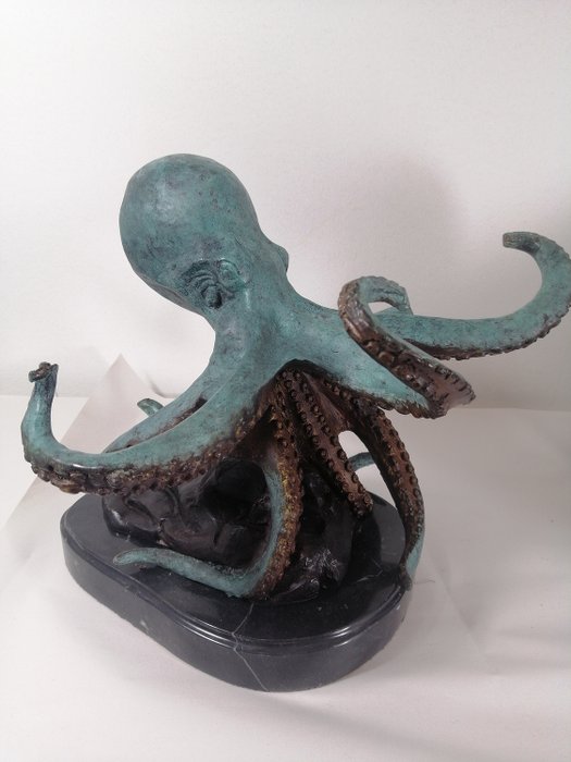 Skulptur, Octopus - 35 cm - Patineret bronse