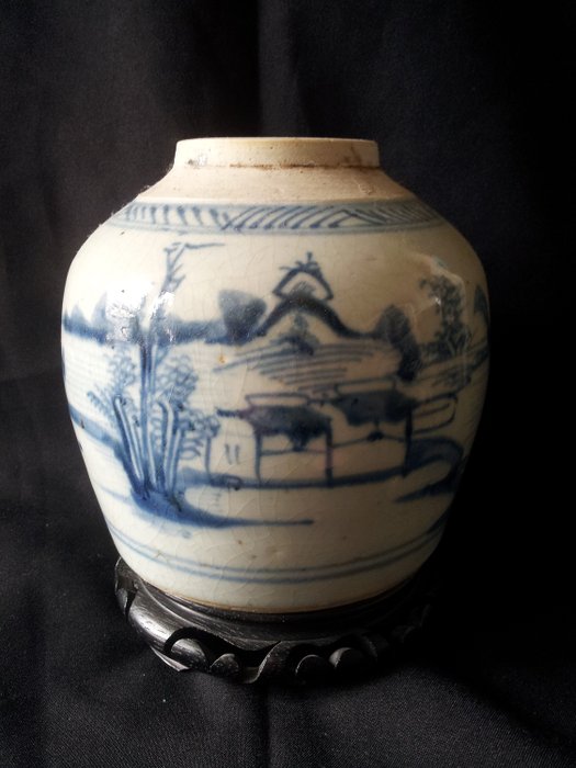 Pot de gingembre - Bleu et blanc - Porcelaine - paysage - Chine - XIXe siècle