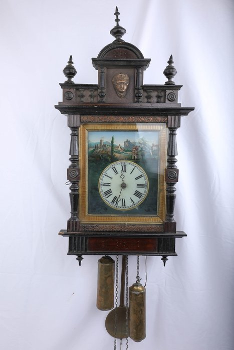 Schwarzwald Painting clock - Houten uurwerk - Glass, Wood - 1870-1880