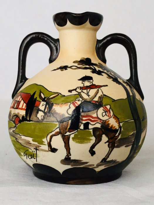 R. Gaïtaud - Gres d’art Basque - Versatile jug with Basque mountain landscape and rural scene - Ceramic