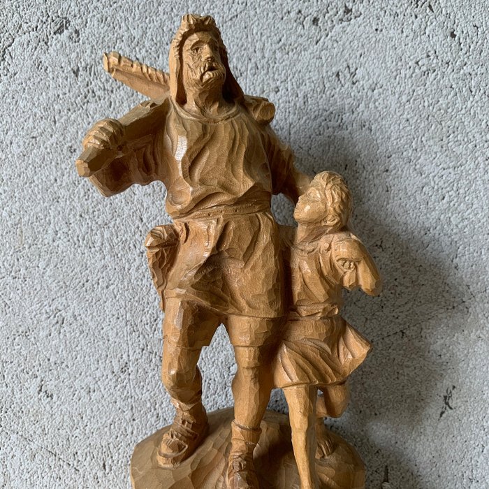 W. Staehli - Brienzer Holz-Schnitzerei - Estatua tallada fina de Wilhelm Tell con su hijo Walter - Madera