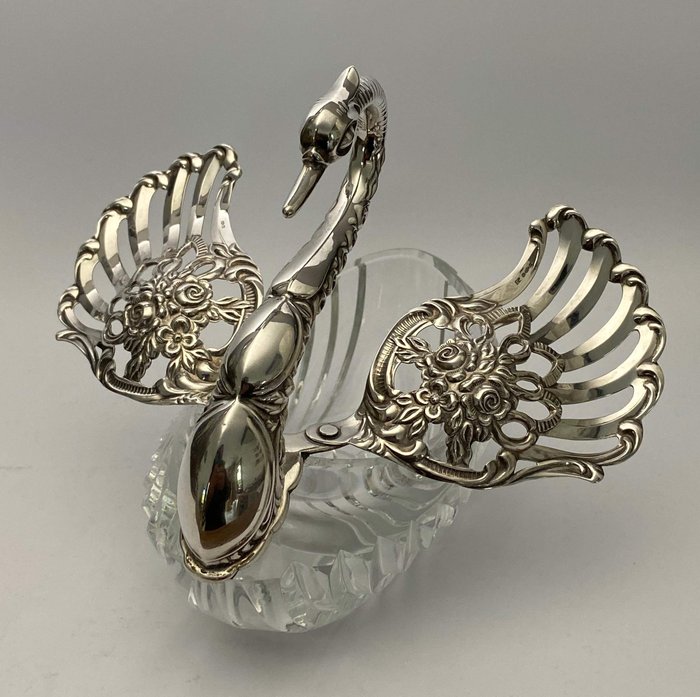 Cisne de cristal plateado, modelo grande - .925 plata - Alemania - Segunda mitad del siglo XX