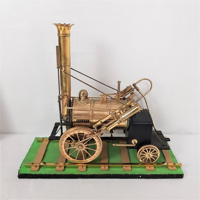 Trem a vapor de foguetes de Stephenson - modelo 1:18 - Liverpool e manchester railway (ca.1830) - Cobre