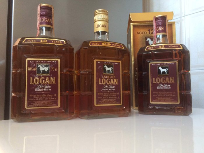 Logan De Luxe scotch whisky 12 years old - The White Horse Cellar - b. 1970s, 1980s - 750ml - 3 bottles