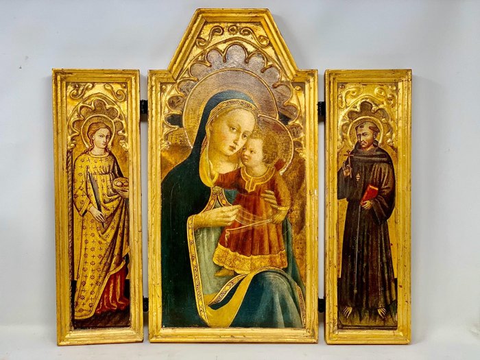 tríptico religioso antigo - Estilo Renascentista - Madeira, Papel