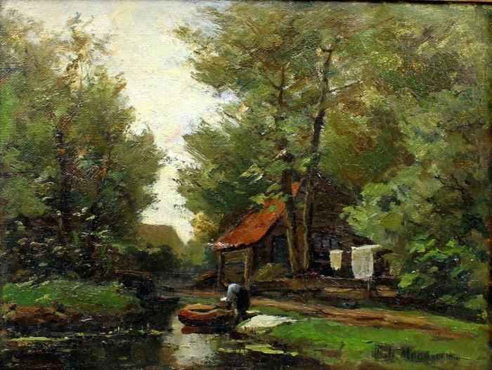 Frits Mondriaan (1853-1932) - Landschap met wasvrouw