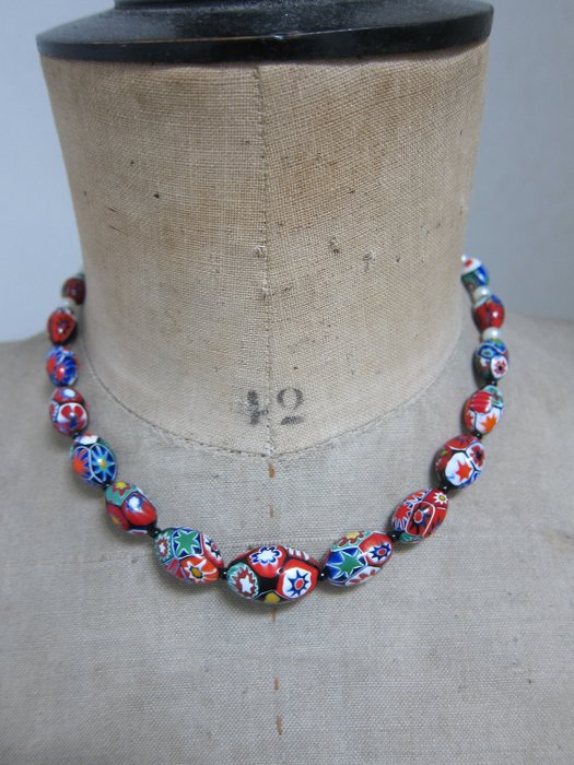 Vintage murano millefiori glass bead necklace