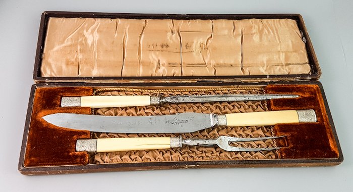 George Butler & Co - Sheffield - Carving, Cutlery, Kitchenware (3) - Victorian - Bone, Silverplate, Toledo steel
