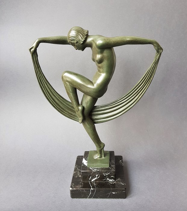 Denis  - Max Le Verrier - Art Deco Skulptur / Tänzerin mit Schleier