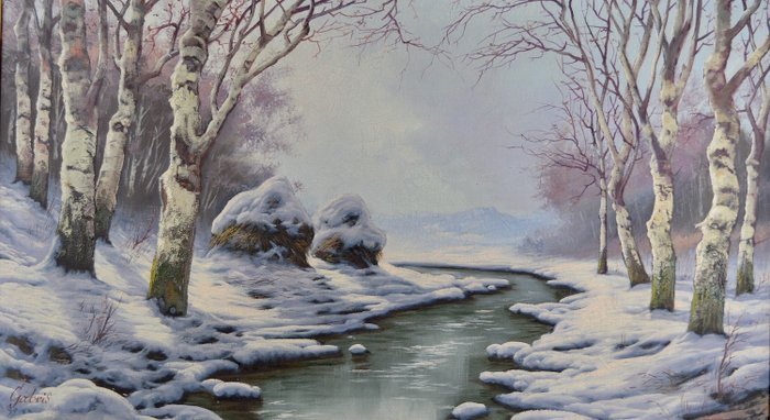 Bela Gabris (act 1940-1970) - A winter landscape