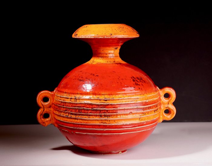Rudolf Schardt - Ruscha Keramik - Keramische Werke Rheinbach - Vaso grande policromado com riscas horizontais - decoração 'Pompeia' - Cerâmica