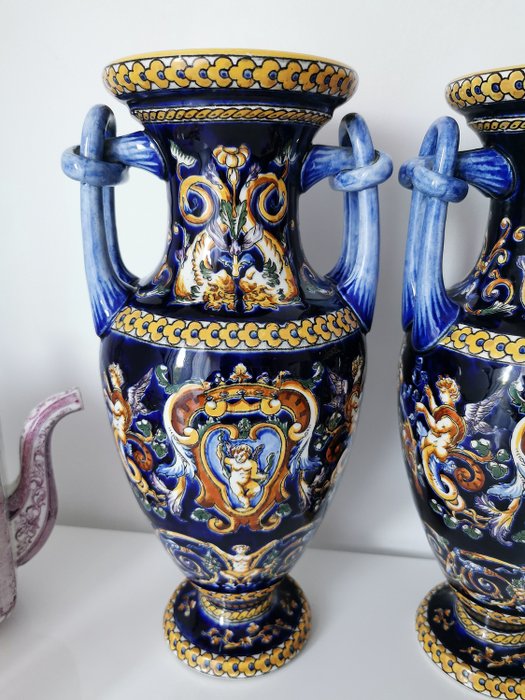 Gien - 双花瓶，如美第奇，文艺复兴时期 (2) - 陶器