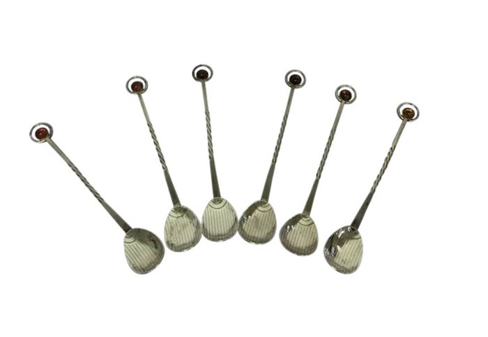 MET - Ασημένια κουτάλια με κεχριμπάρι - 6 κομμάτια - Επαργύρωση, Κεχριμπάρι