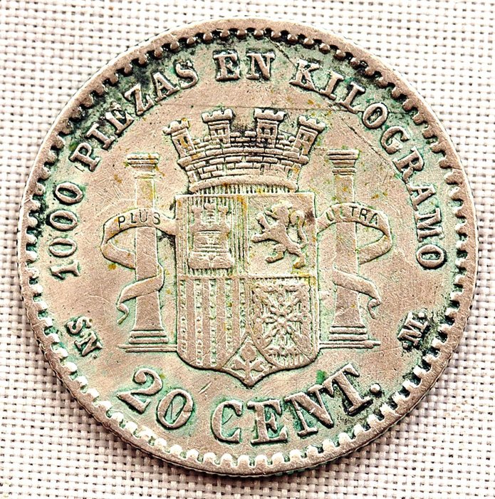 Spanien - 20 Centimos - 1870 - Madrid - Gobierno provisional - MUY RARA - Silber
