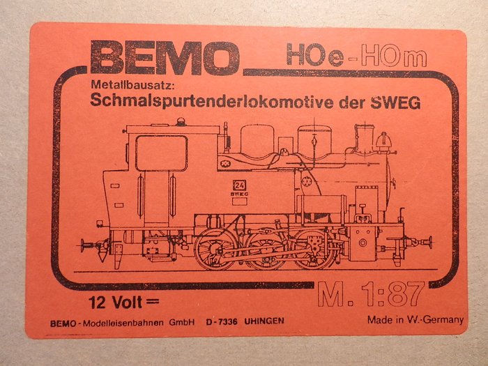 Bemo H0e - 1005 - Ånglok - smalspår H0e ångmotor SWEG - SWEG