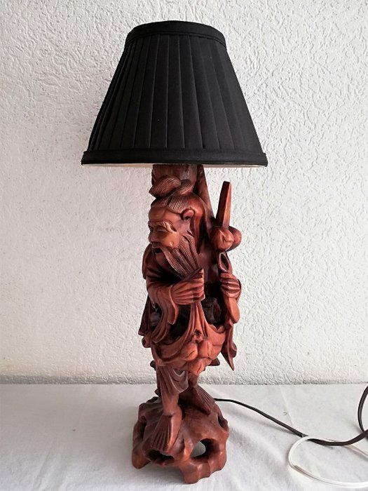 Asztali lámpa Öreg bölcs ember - Fa - Kína - Late 20th century
