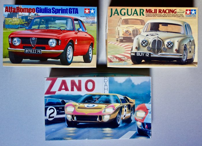 Tamiya / Fujimi - 1:24 - Alfa Romeo GTA/ Jaguar MkII Racing/ Ford GT40 Mk2 - 3 Kits Unbuild