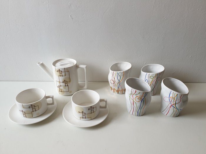 Corry Ammerlaan van Niekerk - Artihove Art - teaszolgáltatás és négy csésze - Kerámia