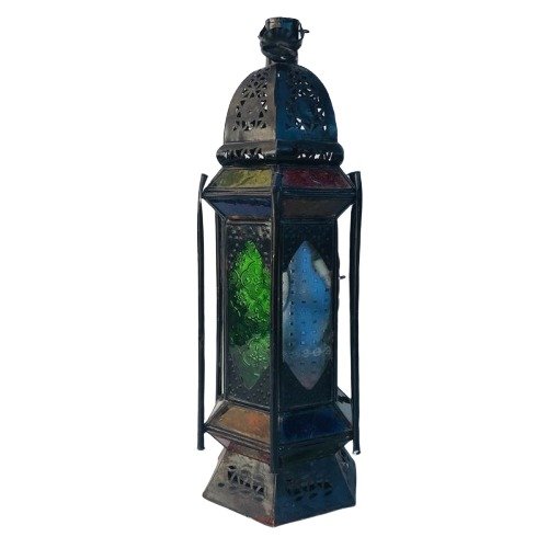 Moroccan hanging lantern with colored glass - Glass, iron - Morocco - Second half 20th century