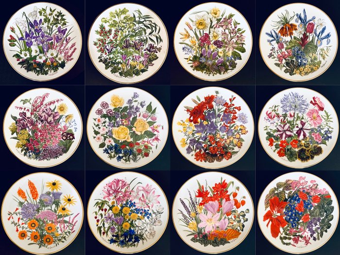 Leslie Greenwood - Franklin Mint & Wedgwood - The Royal Horticultural Society - Flowers of the Year Limited Edition Plates - Fine Bone China i 22-karatowe złocenie