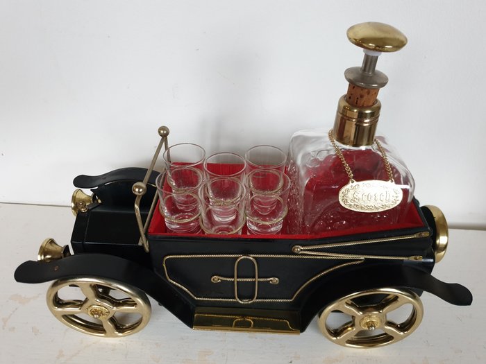 Whiskey / Gin set, Model car and Music box in 1. - Glass, Metaal