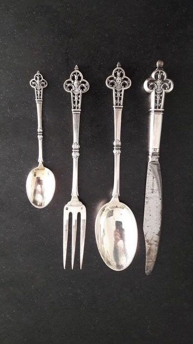 Cutlery set, Renaissance (4) - Silver - Cardeilhac - France - Early 20th century
