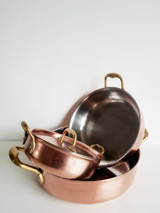 de Buyer-Inocuivre Sartel - 專業炒鍋一套 (3) - 銅和不銹鋼