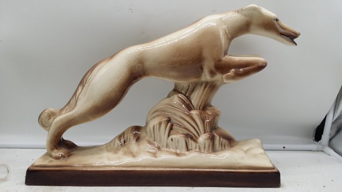 J. Nat - Sainte Radegonde France - Statue Animal Sculpture Art Deco 46cm Greyhound Borzoi 1930
