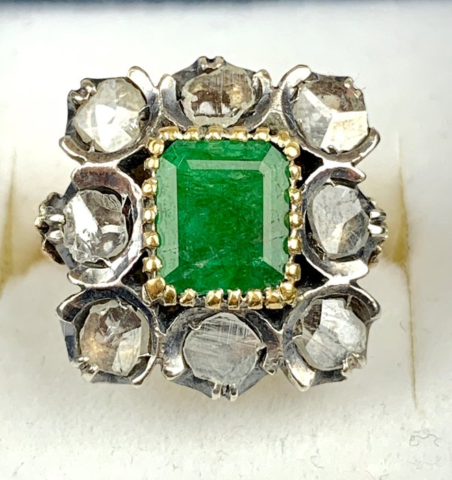 14 kt. Gold - Bourbon Ring - 3.50 ct Emerald - Diamonds - Catawiki