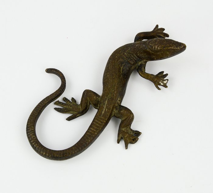 Skulptur Figur Bronze teilpoliert Gecko Eidechse 
