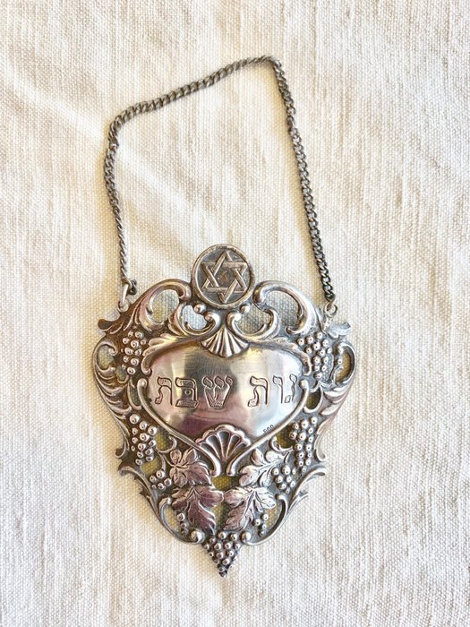 Ornate Metal Wine Bottle Tag On Chain 