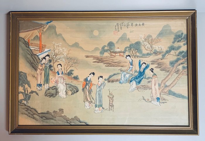 Pintura china sobre seda - Madera, Seda, Vidrio - China - Primera mitad del siglo XX