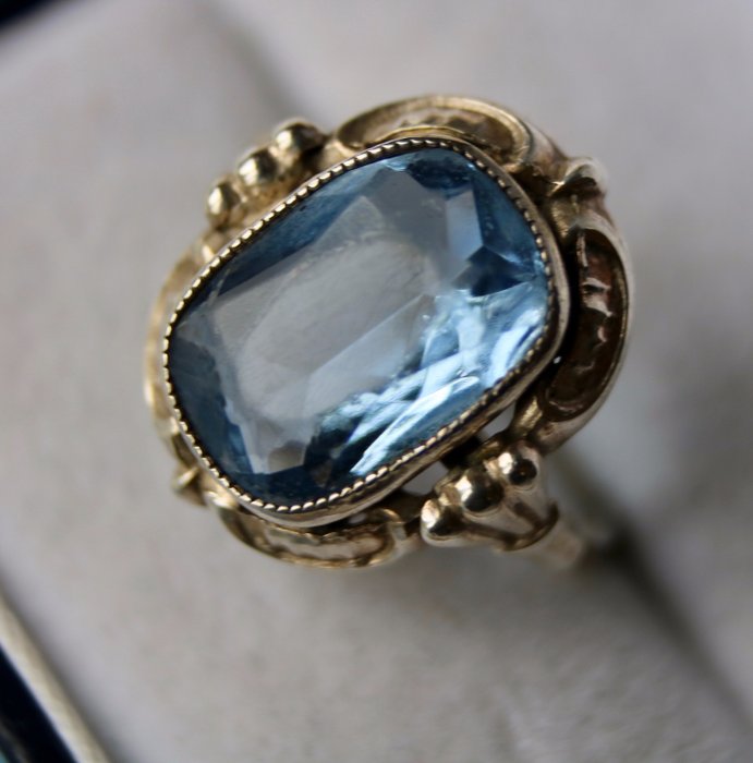 835 Ασημί - ca. 1920 δαχτυλίδι αντίκες Μπλε πέτρα