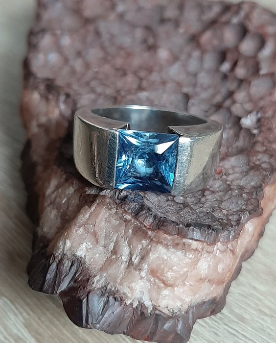 925 Silber - Alter Atr Deco Ring Aquamarin