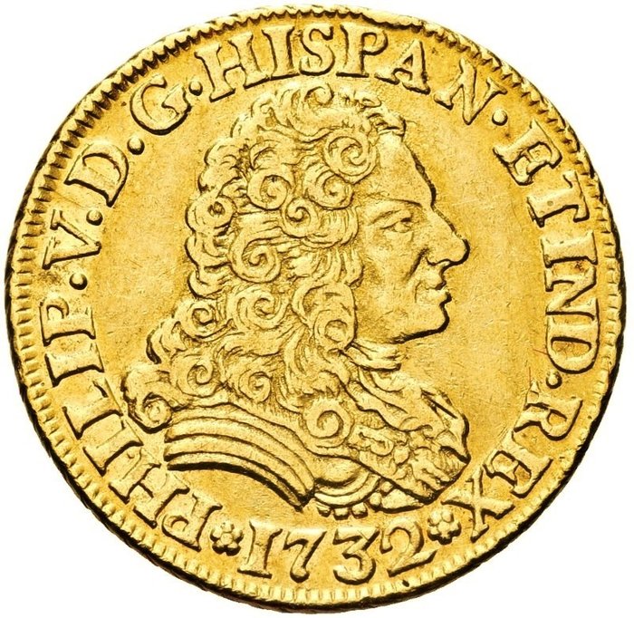 Spanien - Felipe V 2 escudos 1732 Sevilla PA - Gold
