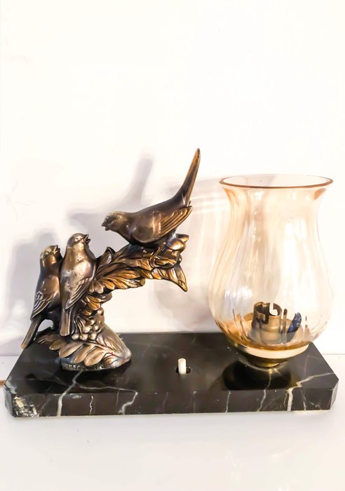 Maurice FRECOURT - Bordlampe, Lampe - Art Deco - Bronse, Råsink