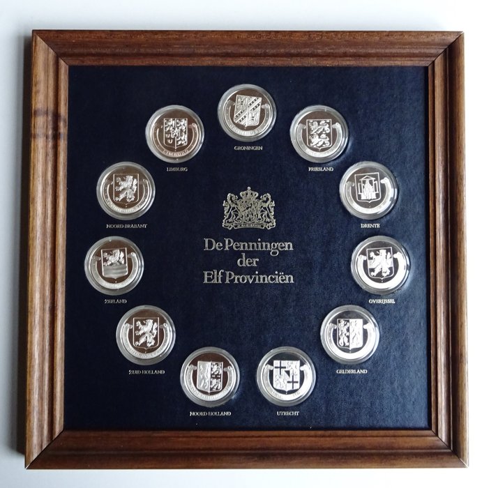 荷蘭 - Complete reeks zilveren provincie penningen, in capsules en ingelijst. - 銀
