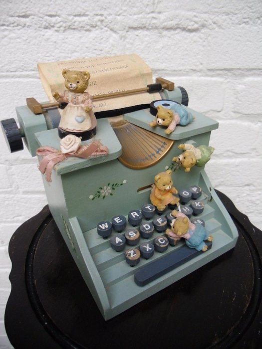 Special original Pelman music box music box typewriter 5 moving figures - Wood and polystone