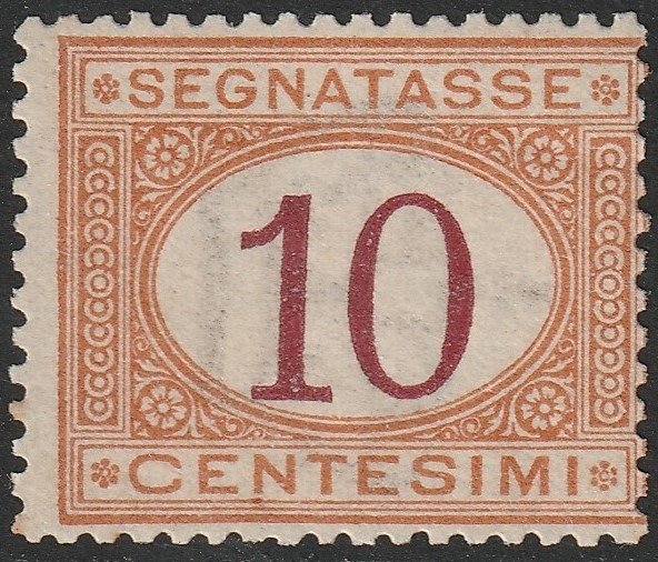 意大利王国 1870 - Postage due, 10 cents ochre and carmine - Sassone N. 6